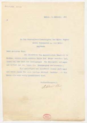 Brief an Adolf von Gross : 02.10.1911