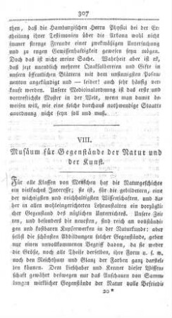 VIII. Musäum für Gegenstände der Natur und der Kunst.