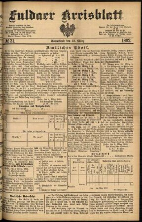 Erste Ausgabe vom Samstag, den 12. März 1892.