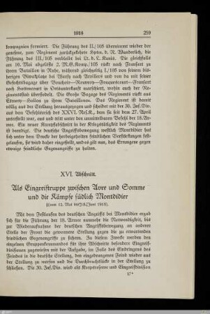 XVI. Als Eingreiftruppe zwischen Avre und Somme und die Kämpfe südlich Montdidier