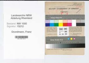 Entnazifizierung Franz Grundmann, geb. 17.04.1911 (Arbeiter)