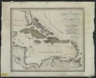 Karte der Karibik, ca. 1:6 000 000, Kupferstich, 1820