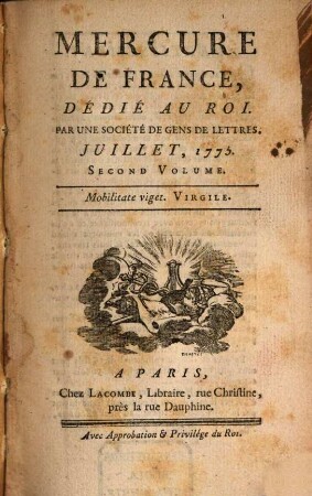 Mercure de France. 1775, 7, Vol. 2