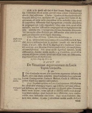 Caput III. De Venatione Aequivocorum ex Locis Topicis Coniunctis.