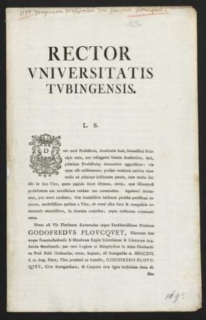 Rector Vniversitatis Tvbingensis. L. S.