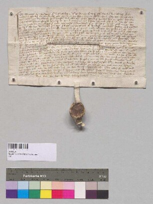Konrad und Heinrich Geltenperger geben Greymlein, dem Fischer zu [Nieder-]Viehbach, 9 1/2 Pfund Regensburger Pfennige, die sie ihm schulden, zu Landshut zurück. Mit Zustimmung seitens der Dorothea Klosner, Priorin zu [Nieder-]Viehbach, setzen sie ihr Gut bei dem dortigen Kloster als Pfand.;. S: Dietrich Eschelbeck zu Teisbach