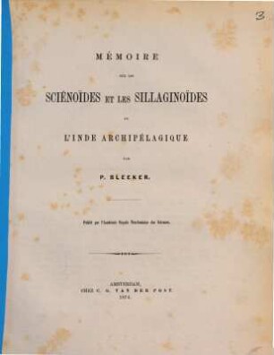 Mémoire sur les Sciénoïdes et les Sillagonoïdes de l'Inde Archipélagique