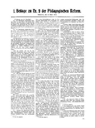 Der [Unterrichtsgesetzentwurf von 1819 im Lichte der geschichtlichen Forschung] : (Fortsetzung aus dem Hauptblatt) ; 1. Beilage zu Nr.9 der Pädagogischen Reform