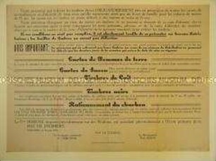 Maueranschlag für das besetzte Belgien mit der Verordnung über die Verteilung der Lebensmittelkarten (einsprachig)