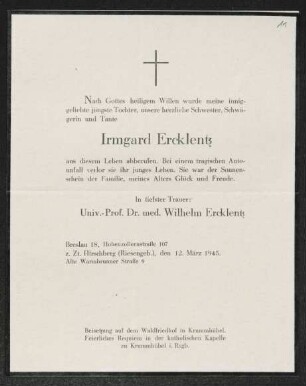 Brief von Wilhelm Ercklentz an Gerhart Hauptmann