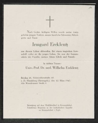 Brief von Wilhelm Ercklentz an Gerhart Hauptmann