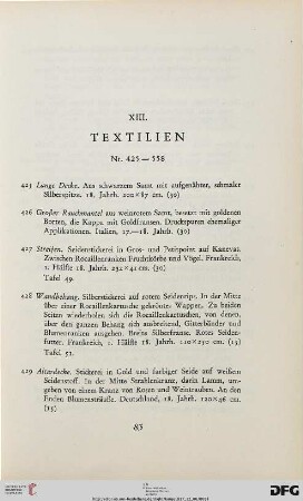 XIII. Textilien (Nr. 425-558)