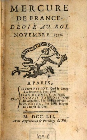 Mercure de France. 1752, 11