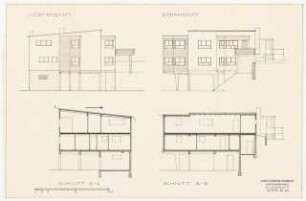 Schmitz-Häuser, Biberach/Riss Wohnhaus Guido Schmitz: Westansicht, Südansicht, Schnitt A-A, Schnitt B-B, 1:100