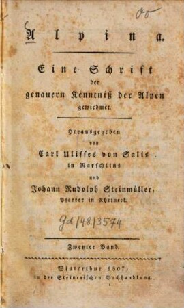 Alpina : e. Schrift d. genauern Kenntniß d. Alpen gewidmet, 2. 1807