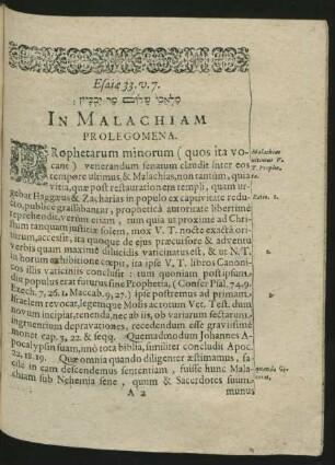 In Malachiam Prolegomena.