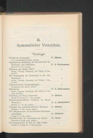 II. Systematisches Verzeichnis.