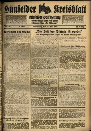 Zweite Ausgabe vom Donnerstag, den 11. Mai 1933.