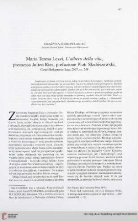 70: [Rezension von: Maria Teresa Lezzi, L'albero della vita]