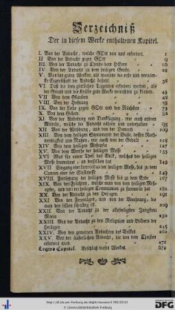 Verzeichniß Der in diesem Werke enthaltenen Kapitel.
