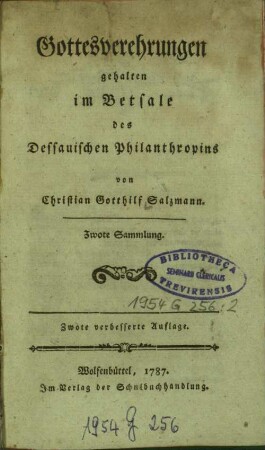 Zwote Sammlung: Gottesverehrungen : gehalten im Betsale des Dessauischen Philanthropins