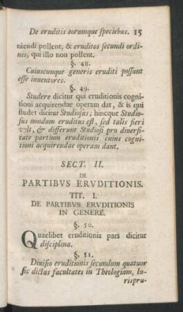 Sect. II. De Partibus Eruditionis.