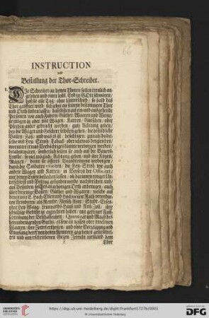 Instruction und Bestallung der Thor-Schreiber