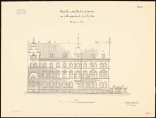 Eichungsamt mit Rentenbank, Staatsarchiv, Stettin: Eichungsamt mit Rentenbank: Vorderansicht 1:100