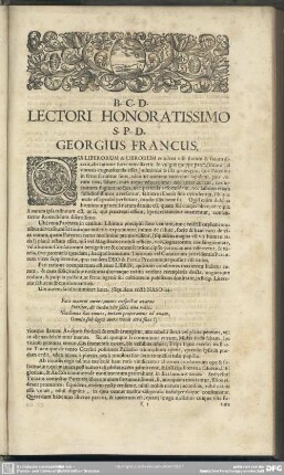 B. C. D. Lectori Honoratissimo S. P. D. Georgius Francus