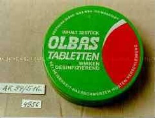 Blechdose für "inhalt 32 STÜCK OLBAS TABLETTEN WIRKEN DESINFIZIEREND"