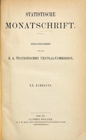 Statistische Monatschrift. 20. 1894