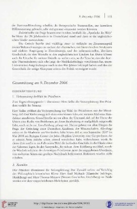 Gesamtsitzung am 9. Dezember 2006