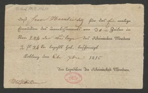 Quittungen über Erhalt von Geld