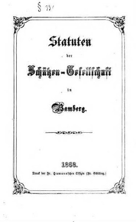 Statuten der Schützen-Gesellschaft in Bamberg