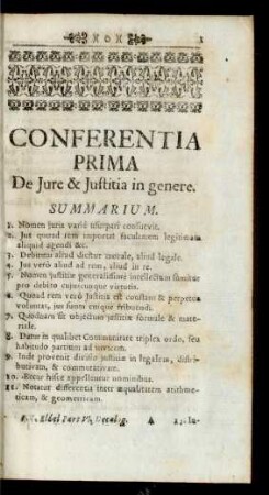 Conferentia Prima De Jure & Justitia in genere