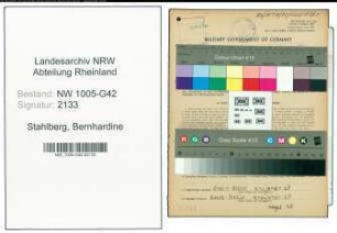 Entnazifizierung Bernhardine Stahlberg , geb. 20.07.1894 (Friseuse)