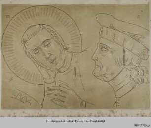 Kopf des schlafenden Franziskus und des mantelverschenkenden Franziskus aus dem Giotto-Zyklus von Assisi (Szenen II und III)