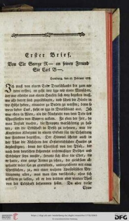 [Erster Brief- Vierter Brief] Von Sir Georg R- an seinen Freund Sir Carl B