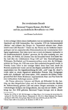 Roman Luckscheiter: Der revolutionäre Rausch - Bernward Vespers Roman 'Die Reise' und das psychedelische Bewußtsein von 1968