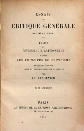 Traité de psychologie rationnelle d'après les principes du criticisme, 2