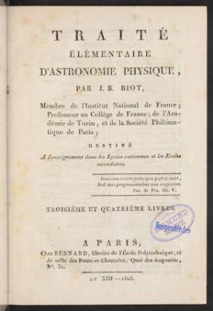 Traité élémentaire d' astronomie physique; Bd. 2: Troisième et quatrième livres