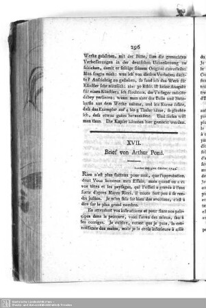XVII. Brief von Arthur Pond