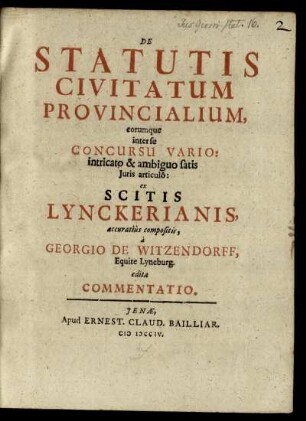 De Statutis Civitatum Provincialium, eorumque inter se Concursu Vario: intricato & ambiguo satis Iuris articulô