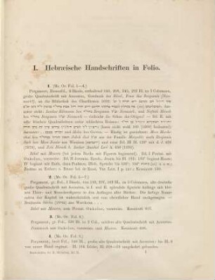 Verzeichniss der hebräischen Handschriften. 1. (1878). - VIII, 149 S.