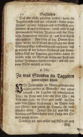 § III. Zu was Stunden die Tagzeiten zuverzichten seyen.