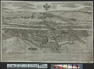 Prospect der des Heil. Römischen Reichs Freyen Stadt Regensburg nach der wahren Lage, von der Landseite gegen Norden anzusehen, nebst dem dazugehörigen Obern- und Untern Wörth, wie auch gegenüberliegenden Churbayerischen Stadt, Stadtamhof und derselben Gegend und Dörfern