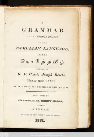 A Grammar Of The Common Dialect Of The Tamulian Language, Called Koṭuntami