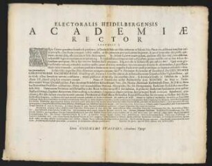 Electoralis Heidelbergensis Academiae Rector Lecturis S.