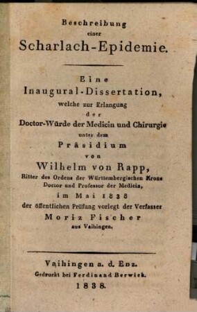 Beschreibung einer Scharlach-Epidemie : eine Inaug.-Diss.