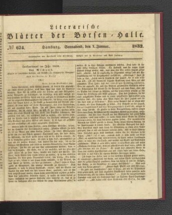 No 674. Hamburg. Sonnabend, den 7. Januar. 1832.
